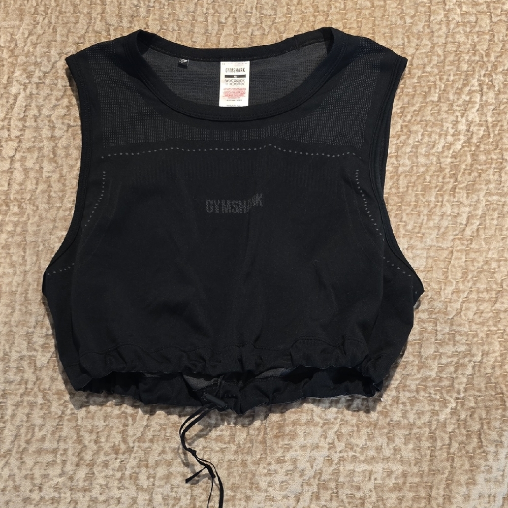 Gymshark Black Relaxed Crop Tank Top W/drawstring Size Medium